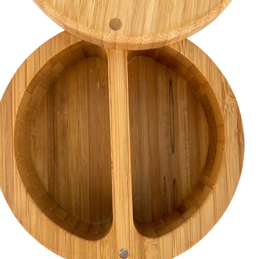 Totally Bamboo Salt & Pepper Double Bowl Storage Box Keeper Magnetic Swivel Top